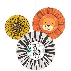 Amscan 9909361 - 6 stuks Get Wild decoratieve papieren waaiers Safari hangdecoratie
