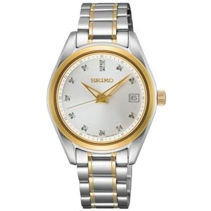 Seiko Analoog kwartshorloge voor dames met roestvrijstalen armband SUR582P1, zilver/goud., zilver/goud, Armband