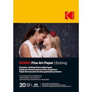 KODAK Fine Art Paper/Etching - 20 vellen hoogwaardig gestructureerd fotopapier - formaat 21 x 29,7 cm (A4) - matte afwerking met graveereffect - 210 g/m² - compatibel met elke inkjetprinter