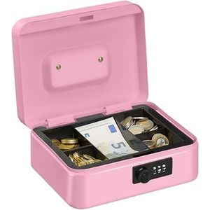 Relaxdays Geldcassette van ijzer, 3-cijferig, 8,5 x 20 x 17 cm, roze