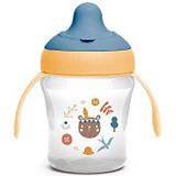 Suavinex, Drinkbeker met vaste uitloop, lekvrije babybeker met klapdeksel, vaatwasmachinebestendig, Trainer Cup 200 ml, 6 maanden, geel