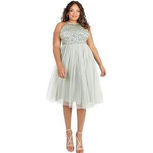 Maya Deluxe Maya Deluxe Dames Dames Midi Jurk Met Halter Hals Tule Voor Avond Afstuderen Prom Bruiloft Bruidsmeisjes Baljurk dames Bruidsmeisjesjurk, Groene Lelie, 40