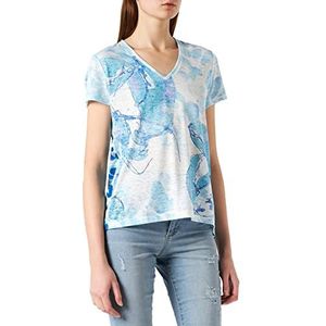 Taifun T-shirt voor dames met uitbrenner-effect, korte mouwen, ronde hals, patroon, Blauw Curacao patroon
