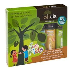 Coffret cadeau pour enfants avec gel douche, shampoing et lotion après-soleil à l'huile d'olive et ingrédients végétaux