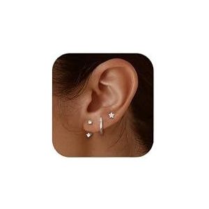 YADOCA 3 paar 925 sterling zilveren oorbellen voor dames en meisjes, voor meerdere piercings, kraakbeen, staafoorbellen, kleine creolen, cadeau, Zilver