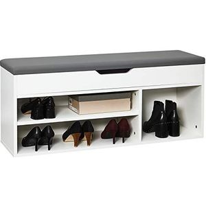 Meerveil Schoenenbank van spaanplaat E1 - H1071SB02WT - Met zitkussen - Schoenenrek - 104 x 45 x 30 cm - wit - H1071SB02WT - 104D x 30W x 45 H cm