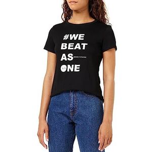 Armani Exchange T-shirt van katoenen jersey met opschrift ""We Beat As One"" T-shirt voor dames, zwart.