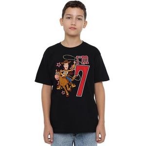 Mandarin Creative Ltd Toy Story Birthday Woody I'm 7 uniseks kindershirt, zwart, 12-13 jaar jongens, zwart, 12-13 jaar, zwart., 12-13 jaar