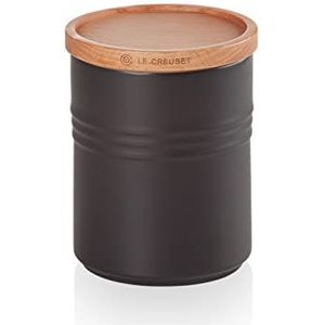 Le Creuset Voorraadpot M van keramiek met houten deksel, keramiek, 540 ml, 10 cm, mat zwart, 91044401000099