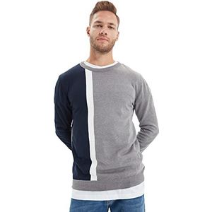 Trendyol Sweat-shirt à col rond pour homme Colorblock Slim Sweater, bleu marine, XL