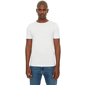 Trendyol Heren T-shirt met korte mouwen, basic slim fit, ronde hals, Wit