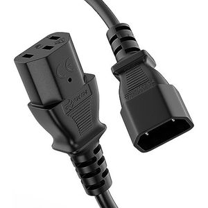 ETEC Verlengkabel voor koude apparaten, 3-polig, 3-polig, 3 m, stroomstekker C14 naar C13-aansluiting, netsnoer voor pc, printer en monitor, zwart