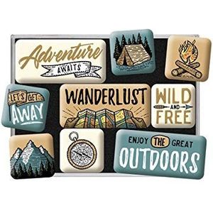 Nostalgic-Art Retro koelkastmagneten, outdoor adventure, cadeau-idee voor campingfans, decoratie, magneetbord, vintage design, 9 stuks