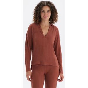 Dagi Sweat-shirt à manches longues et col demi-plotted pour femme, terracotta, M