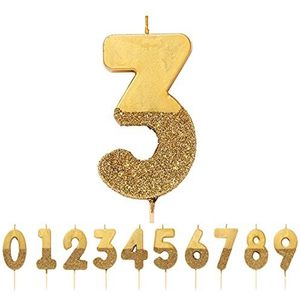 Verjaardagskaars cijfer 3 goud met glitter | hoogwaardige taartdecoratie | mooi, glinsterend voor kinderen, volwassenen, 3e, 30e feest, verjaardag, mijlpaal