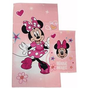 Minnie Mouse Disney badstof badhanddoeken, set van 2 badhanddoeken, gezichtshanddoek, bidethanddoek, roze, katoen, 100%, 2 stuks, officieel product