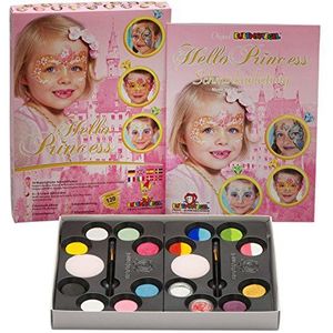 Eulenspiegel 212073 - Hello Princess Make-up Palet, 10 professionele aqua kleuren, 4 gespleten taarten, 2 pailletten, 2 sponzen, 2 borstels, 1 handleiding (mogelijk niet beschikbaar in het Nederlands)