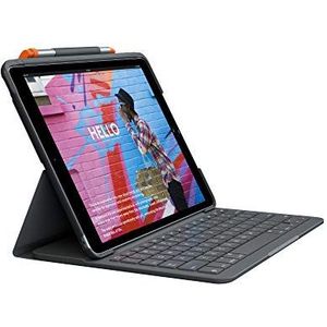 Logitech Slim Folio, toetsenbordhoes voor iPad (7e, 8e en 9e generatie), met geïntegreerd draadloos toetsenbord, Frans toetsenbord (azerty), grafietkleurig