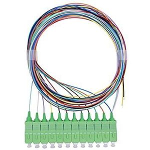 Elfcam® - Glasvezel pigtail met kleurcode, 12 vezels, SC/APC, monomode, zonder ommanteling