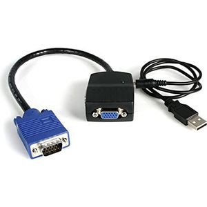 StarTech.com VGA-splitterkabel/splitter, stroomvoorziening via USB, VGA-adapter, 1 x (M) naar 2 x (F), zwart