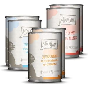 MjAMjAM - Premium natvoer voor katten – testverpakking, verpakking van 6 (6 x 400 g), graanvrij met toevoeging van vlees
