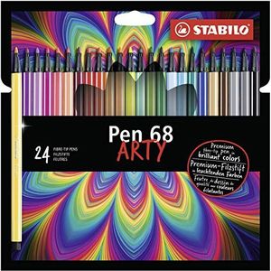 STABILO Pen 68 viltstiften voor volwassenen, kartonnen etui met 24 viltstiften, medium punt, ARTY assortiment