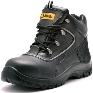 Black Hammer Veiligheidsschoenen voor heren, werklaarzen, glad leer, licht, trekkingschoenen, constructieschoenen, stalen neus en tussenzool van staal, waterdicht 7752 (43 EU)