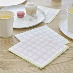 Ginger Ray 16 stuks papieren servetten paasgingham, pastelblauw en roze