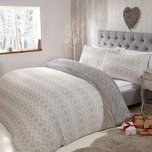 Sleepdown Just Contempo flanellen beddengoedset, gestreept, omkeerbaar, voor eenpersoonsbed, 135 x 200 cm, wit/grijs