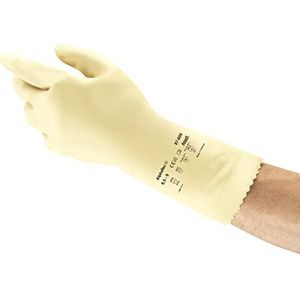 Ansell Duzmor Plus 87-600 latex handschoenen van natuurlijk rubber, bescherming tegen chemicaliën en vloeistoffen, natuurlijk, maat 6,5-7 (12 paar)