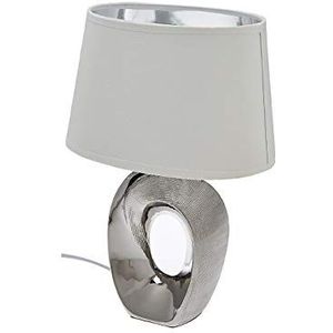 Reality Leuchten Taba R50511089 Tafellamp, keramiek, stoffen kap wit/zilverkleurig, hoogte 33 cm