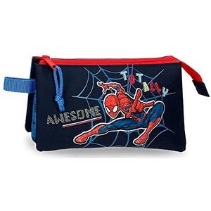 Marvel Spiderman Totally Awesome Pennenetui, 3-voudig, blauw, 22 x 12 x 5 cm, polyester, blauw, drievoudig etui, Blauw, Drievoudig pennenetui