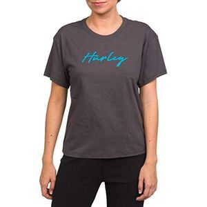 Hurley W Billie Script Perf GF Crew T-shirt voor dames, grijs.