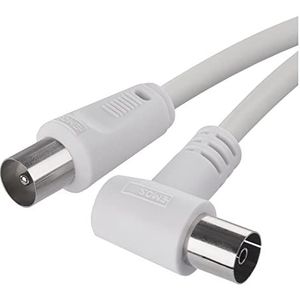 EMOS Coaxiale tv-antennekabel 15 m coaxkabel voor digitale tv, ontvanger, satelliet, dubbele afscherming, rechte coaxstekker op schuine coaxiale stekker (90°)