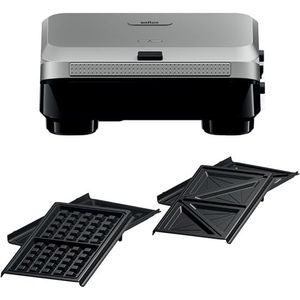 Braun SnackMaker 5 SM5005 broodrooster met sandwichplaten en wafels, wafels met gegoten aluminium platen, afneembare platen en opvangbak voor vaatwasser, 800 W,