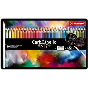 Kleurpotloden - STABILO CarbOthello - Metalen doos met 60 pastel houtskoolpotloden + 1 puntenslijper Geassorteerde kleuren