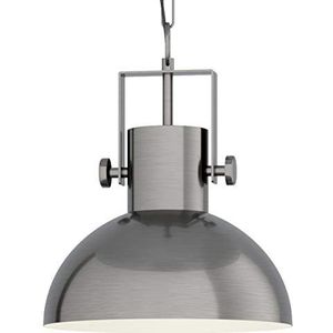 Eglo Lubenham Hanglamp, 1-lichts vintage hanglamp in industrieel design, retro hanglamp van staal, kleur: nikkel mat, crème, fitting: E27