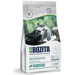 BOZITA Diet & Stomach Graanvrij met eland, droogvoer voor volwassen katten met weinig activiteit en overgewicht, 0,4 kg