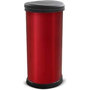 Curver One Touch Deco Afvalemmer, metaal, kunststof, rood, 40 liter