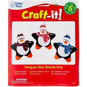 Baker Ross FE836 Kerstbal voor kinderen in stervorm en pinguïn, 6 stuks, kerstdecoratie voor dennenboom, Kerstmis voor kinderen, creatieve vrije tijd kinderen