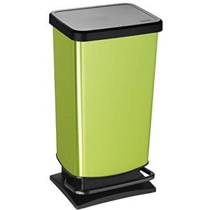Rotho Paso Afvalemmer 40 liter met voetpedaal en deksel, BPA-vrije kunststof (PP), metallic groen, 40 liter (35,3 x 29,5 x 67,6 cm)