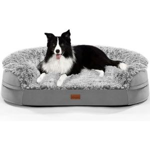 Gimars Hondenbed, groot, XL, 9,5 cm dik, grote orthopedische hondenbank met rand en matras van 28D eierkrat-schuim, waterdichte voering, wasbare hoes, voor oudere honden en honden met artritis
