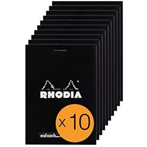 RHODIA 12559C – notitieblok, geniet, gestippeld, nr. 12, zwart, 8,5 x 12 cm, 80 vellen, afneembaar, wit papier, 80 g, envelop van gecoate kaart – pakket met 10 blokken