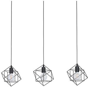 EGLO Straiton Hanglamp, 3 lichtpunten, vintage, industrieel, modern, stalen hanglamp in zwart, eettafellamp, woonkamerlamp met E27-fitting, lengte: 90,5 cm