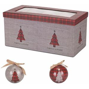 Lot de 12 boules de Noël Ø 7,5 cm brillantes dans une boîte cadeau, décor tartan rouge, Santa's House