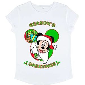 Disney Klassiek – Mickey Greeting Dames T-shirt Organic Rolld Sleeve, Wit