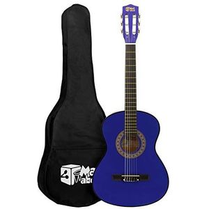 Mad About MA-CG02 Klassieke gitaar met transporttas, riem, plectrum en reservetouwen, maat 3/4, blauw