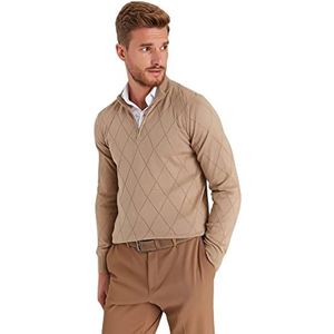 Trendyol Pull en tricot à col haut basique pour homme, marron, L
