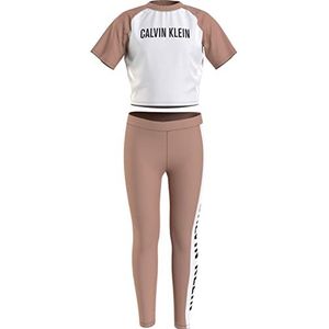 Calvin Klein Knit PJ Set (SS & Legging) Pijama meisjes set, Roze mocha/W/Pvhwit