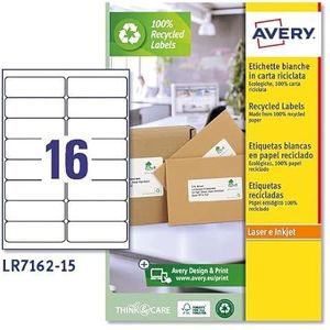 15 vellen gerecycled papier etiketten voor enveloppen en pakketten 99,1 x 33,9 mm, wit